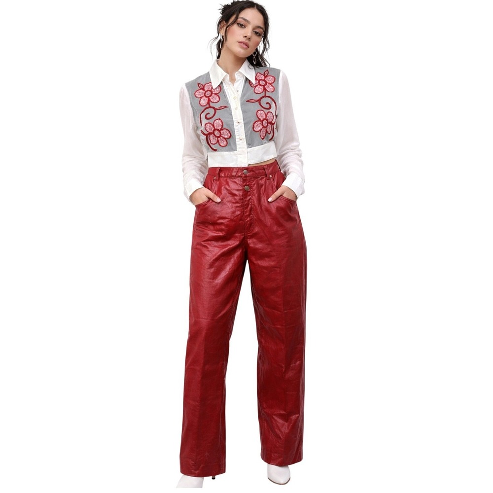 New Lawman Womens Pants Western Red Metallic Coated Slim Fit Bootcut‎  Sz 12